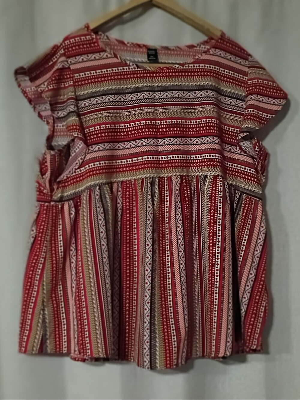 Emery Rose Printed Boho Top - Pink & Teal Pattern (2XL)